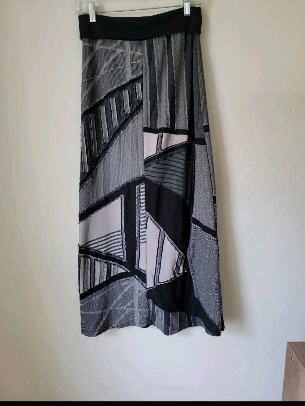 Vintage Y2k Black & Gray Patchwork Maxi Skirt Fold Over Waistband - Picture 9 of 12